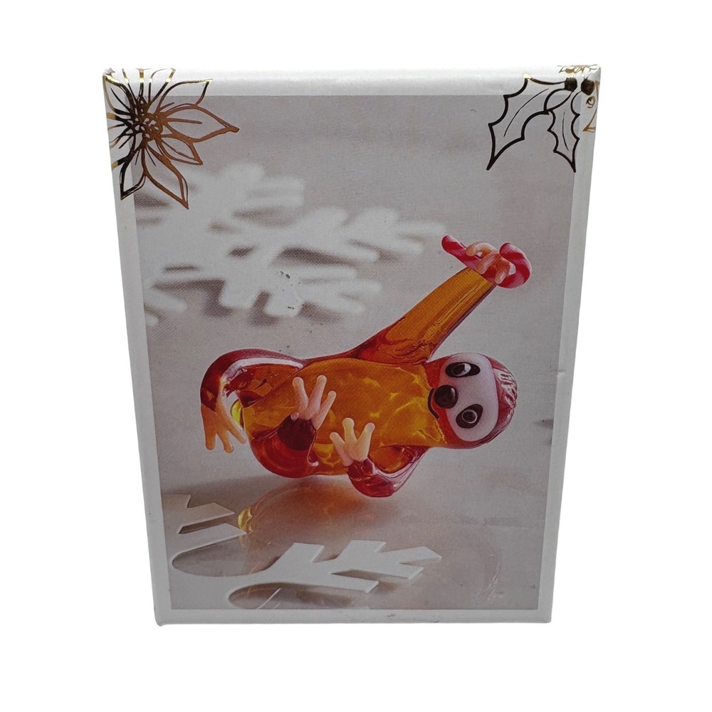 Pier 1 Imports‎ Handcrafted Glass Sloth Figurine with Candy Cane Holiday Decor